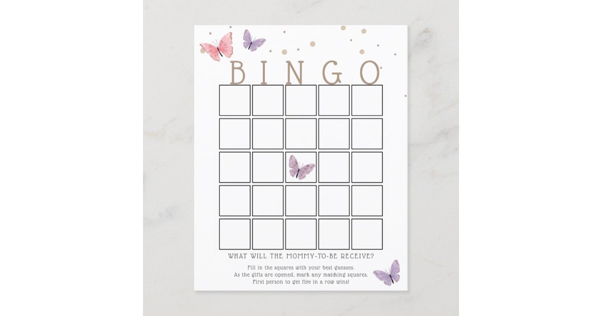 Butterfly Baby Shower Bingo Game Card | Zazzle