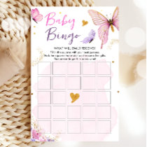 Butterfly Baby Shower Bingo Game Pink Gold Girl