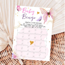 Butterfly Baby Shower Bingo Game Pink Gold Girl Invitation