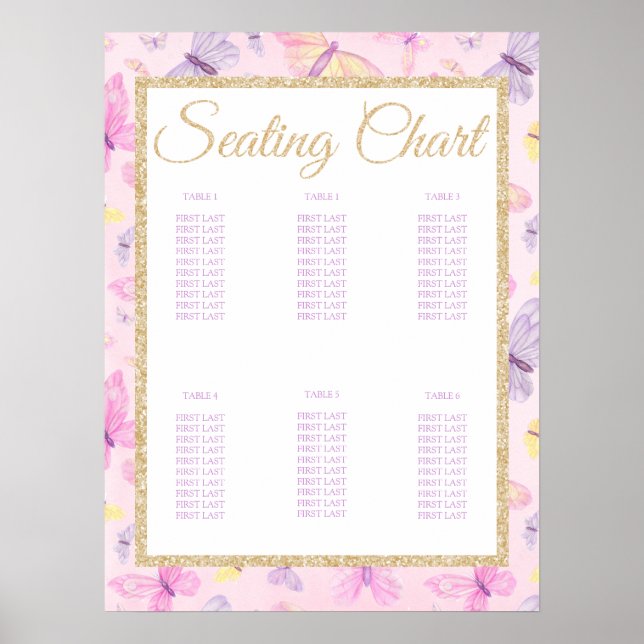 Butterfly Baby Shower Birthday Party Seating Chart (Front)