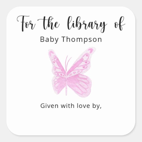 Butterfly Baby Shower bookplate books for baby Square Sticker