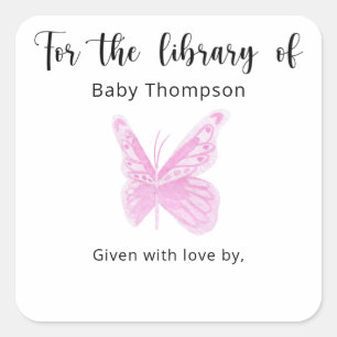 Butterfly Baby Shower bookplate, books for baby Square Sticker