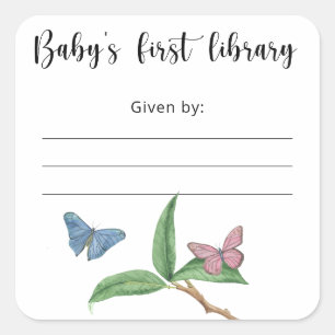 Butterfly Baby Shower bookplate, books for baby Square Sticker