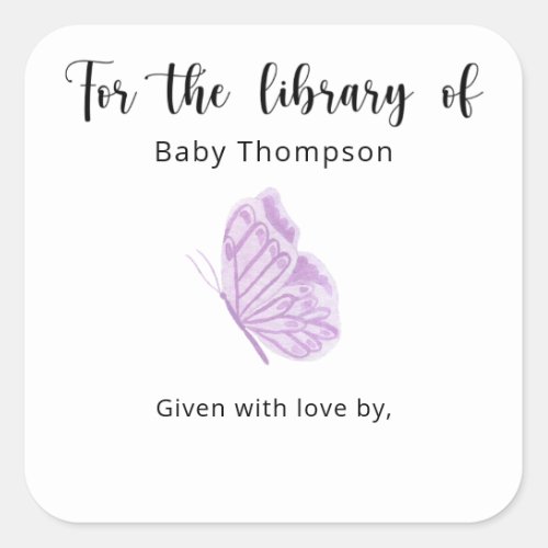 Butterfly Baby Shower bookplate books for baby  Square Sticker