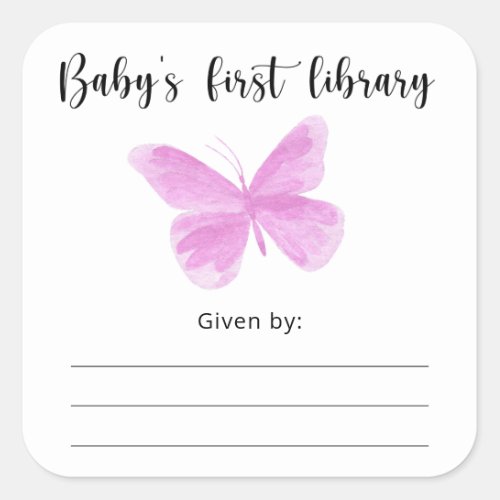 Butterfly Baby Shower bookplate books for baby Square Sticker