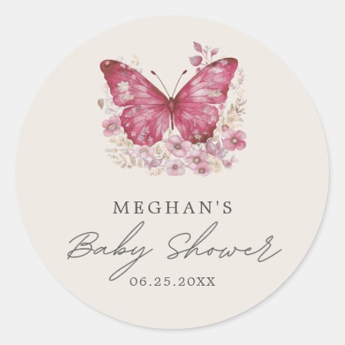 Butterfly Baby Shower Classic Round Sticker