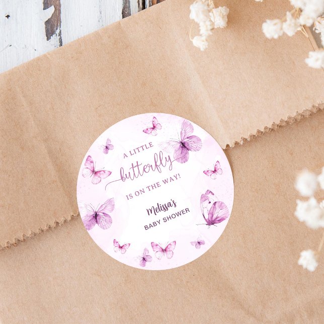 Butterfly Baby Shower Classic Round Sticker (Creator Uploaded)