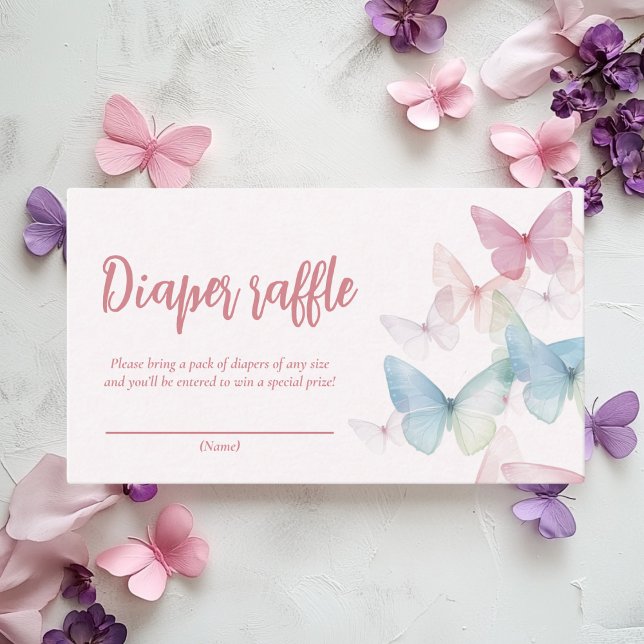 "Butterfly Baby Shower Diaper Raffle Ticket" Enclosure Card (Creator Uploaded)