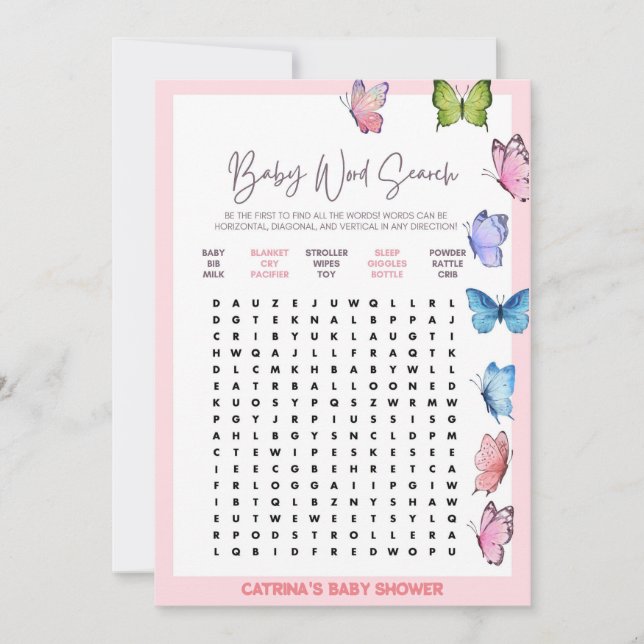 Butterfly Baby Shower - Editable Name, 5x7 Invitation (Front)