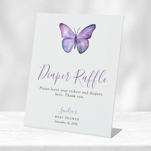 Butterfly Baby Shower Elegant Diaper Raffle Game Pedestal Sign