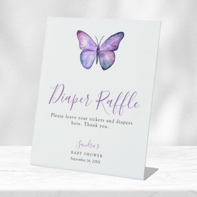 Butterfly Baby Shower Elegant Diaper Raffle Game Pedestal Sign (Creator Uploaded)