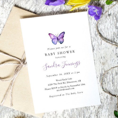 Butterfly Baby Shower Elegant Minimalist Simple Invitation