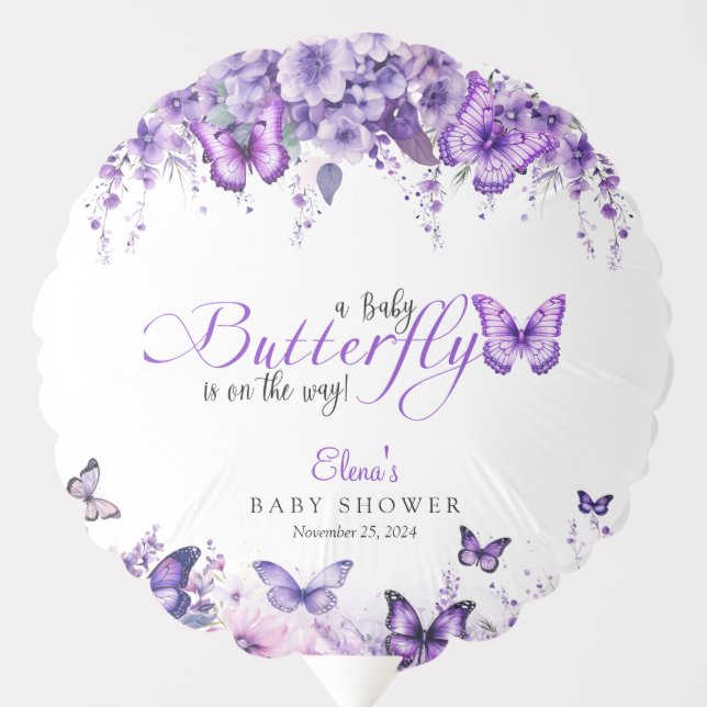 Butterfly Baby Shower Elegant Purple Floral Balloon (Front)