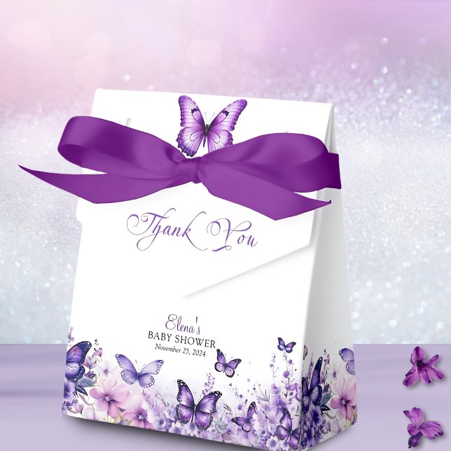 Butterfly Baby Shower Elegant Purple Floral Favor Boxes (Creator Uploaded)