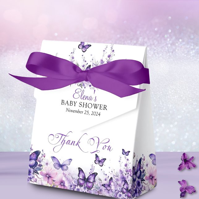 Butterfly Baby Shower Elegant Purple Floral Favor Boxes (Creator Uploaded)