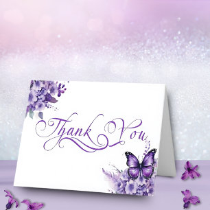 Butterfly Baby Shower Elegant Purple Floral Letterpress Thank You Card