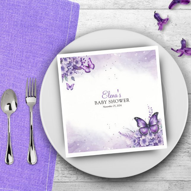 Butterfly Baby Shower Elegant Purple Floral Napkins (Creator Uploaded)