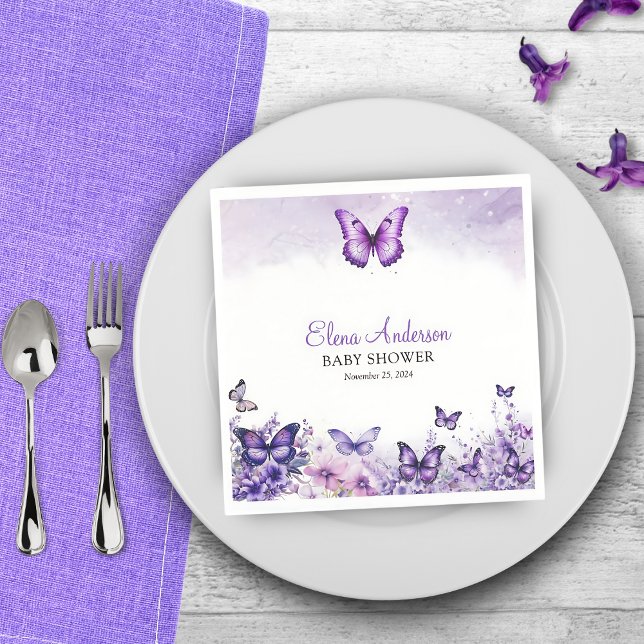 Butterfly Baby Shower Elegant Purple Floral Napkins (Creator Uploaded)
