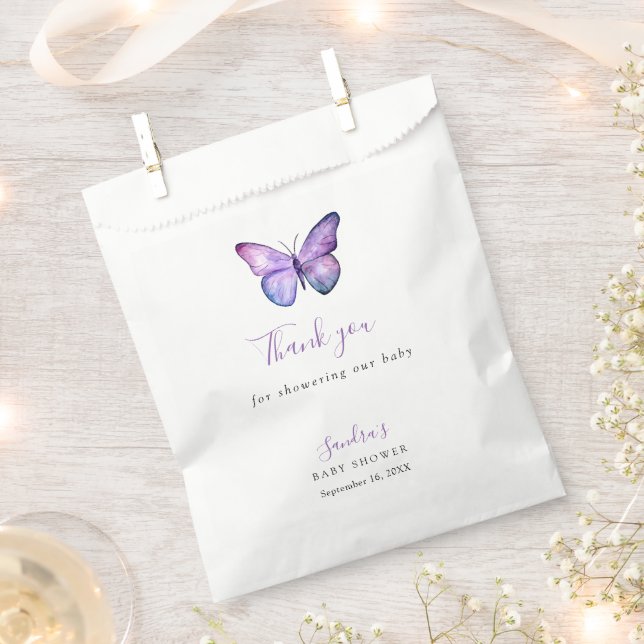 Butterfly Baby Shower Elegant Thank you Script  Favor Bag (Clipped)