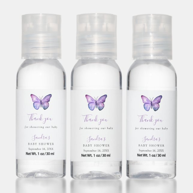 Butterfly Baby Shower Elegant Thank you Script  Hand Sanitizer (Set)