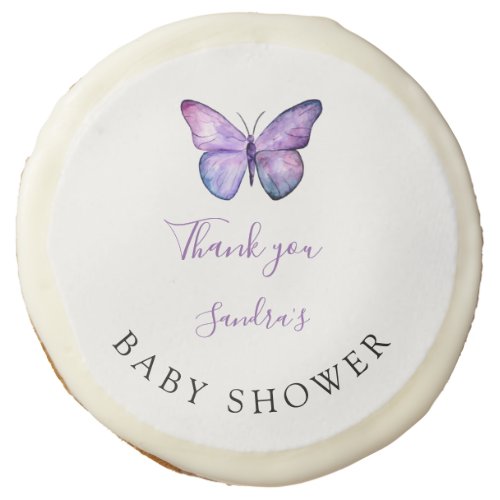 Butterfly Baby Shower Elegant Thank you Script Sugar Cookie