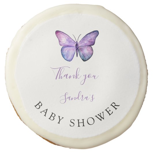 Butterfly Baby Shower Elegant Thank you Script Sugar Cookie (Front)