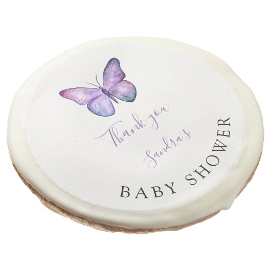 Butterfly Baby Shower Elegant Thank you Script Sugar Cookie (Angled)