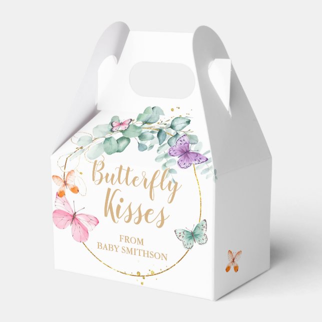 Butterfly Baby Shower Eucalyptus White and Gold Favor Boxes (Front Side)