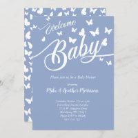 Butterfly Baby Shower Gender Neutral Blue Boy Invitation