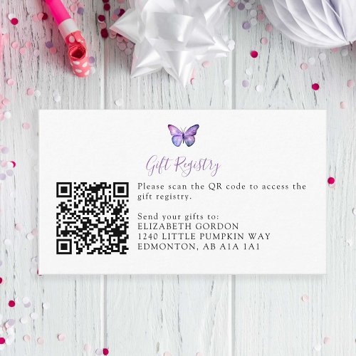Butterfly Baby Shower Gift Registry Info QR Code Enclosure Card