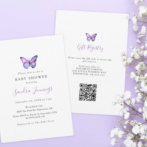 Butterfly Baby Shower Gift Registry QR Code Invitation