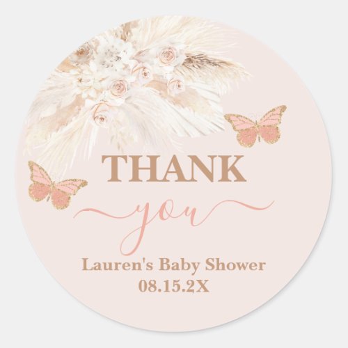Butterfly Baby Shower Girl Classic Round Sticker
