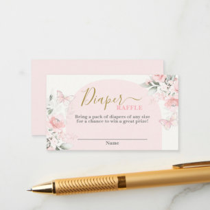 Butterfly baby shower girl Diaper Raffle Card