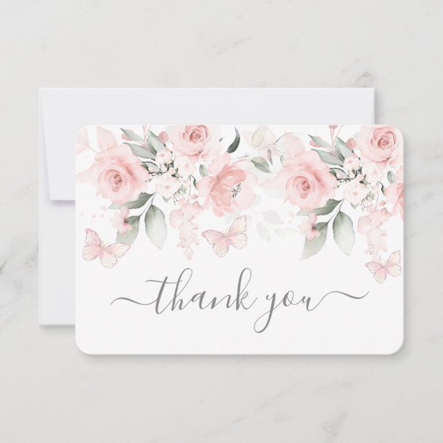 Butterfly Baby Shower Girl Flat Thank You Card (Front)