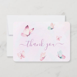 Butterfly Baby Shower Girl Flat Thank You Card