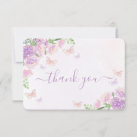 Butterfly Baby Shower Girl Flat Thank You Card