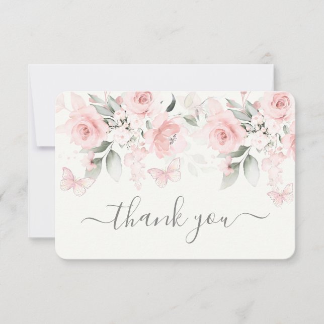 Butterfly Baby Shower Girl Flat Thank You Card (Front)