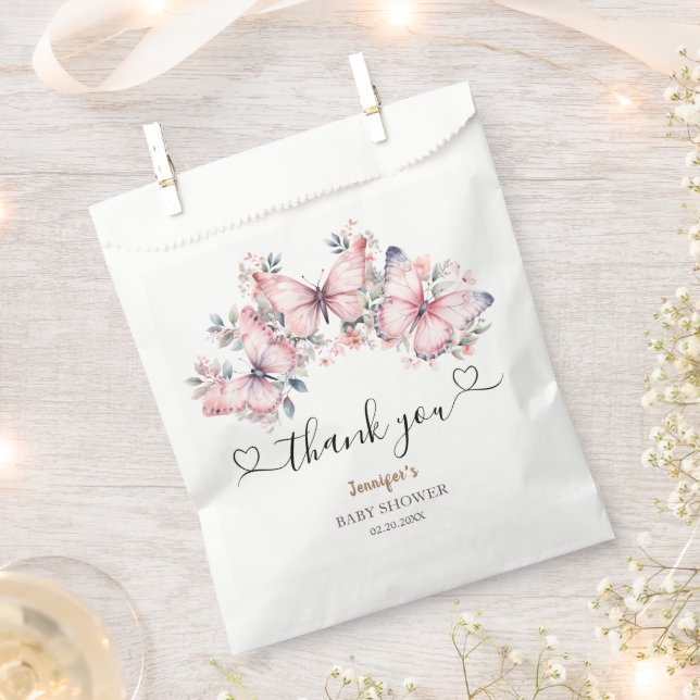 Butterfly Baby Shower Girl Pink  Favor Bag (Clipped)