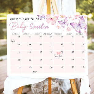 Butterfly Baby Shower Guess the Due Date Calendar Foam Board