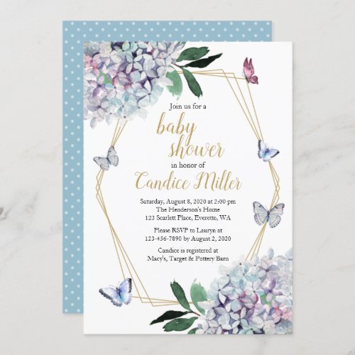 butterfly baby shower hydrangea floral garden invitation