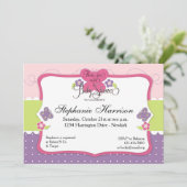 Butterfly Baby Shower in Purple Pink and Green Invitation (Standing Front)