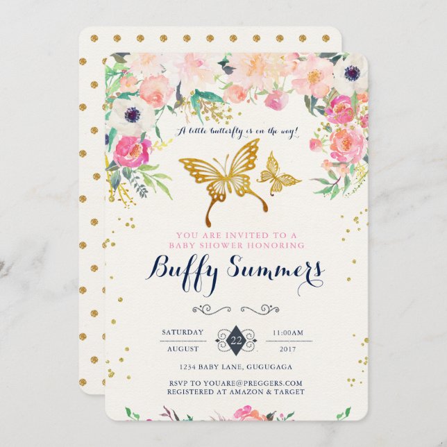 Butterfly Baby Shower Invitation (Front/Back)