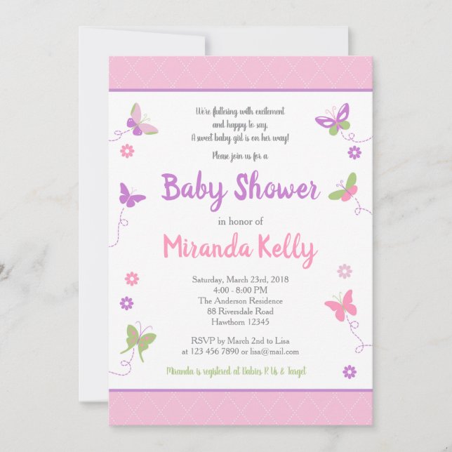 Butterfly Baby Shower Invitation (Front)