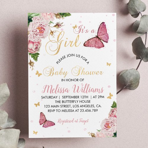 Butterfly Baby Shower Invitation Baby Girl