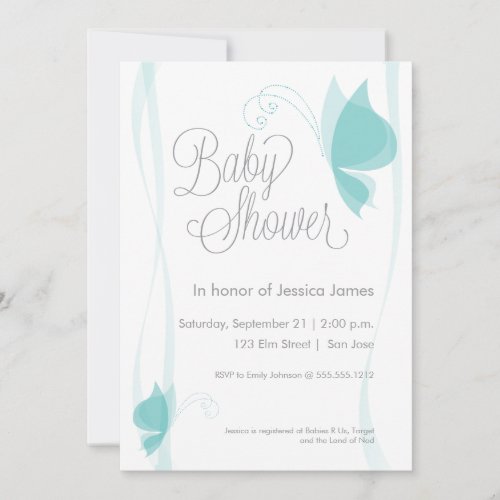 Butterfly baby shower invitation - blue