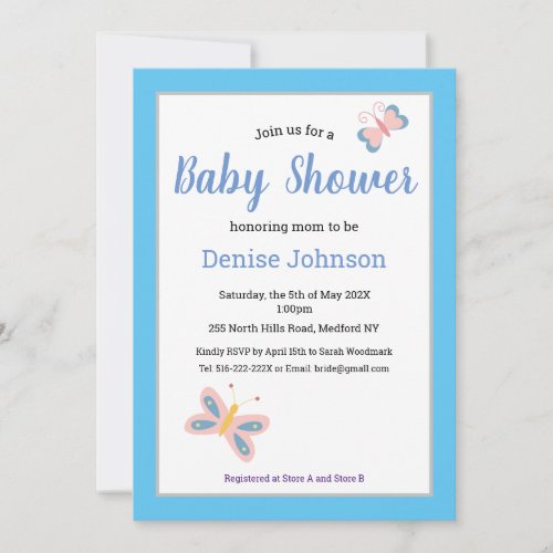 Butterfly Baby Shower Invitation _ Blue