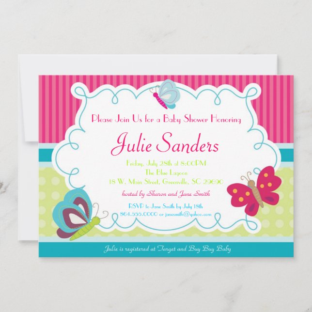 Butterfly Baby Shower Invitation, Butterflies Invitation (Front)