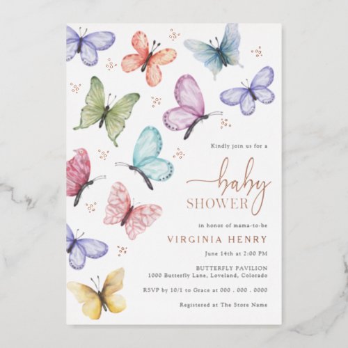 Butterfly Baby Shower Invitation Foil Invitation