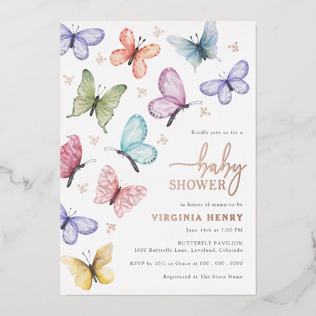 Butterfly Baby Shower Invitation Foil Invitation (Front)