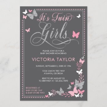Butterfly Baby Shower Invitation For Twins by DeReimerDeSign at Zazzle